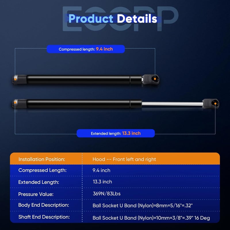 ECCPP 4478 SG404016 Lift Supports Front Hood Struts Gas Springs for Ford Expedition 1997-2006 for Ford for F-150 1997-2004 for Ford for F-150 Heritage 2004 for Ford for F-250 1995 1997-2004 - Image 3